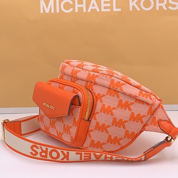 MICHAEL KORS Maisie Large Logo 2-in-1 Sling Waist Fanny Pack Crossbody Poppy NWT - Picture 5 of 16